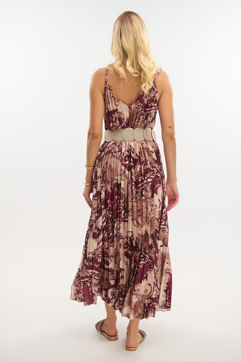 Paisley Pleated Maxi Dress with Subtle Shine