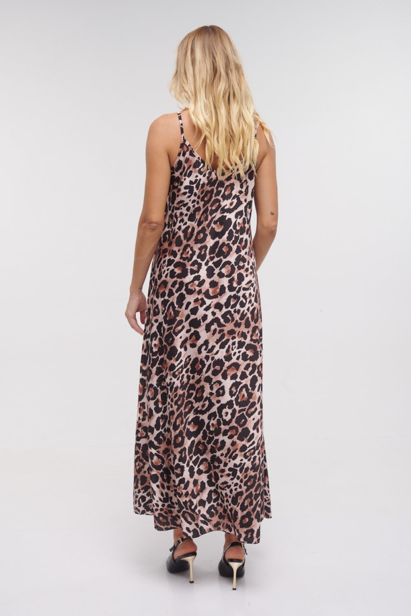 Φόρεμα Maxi Τιράντα Σατέν Animal Print