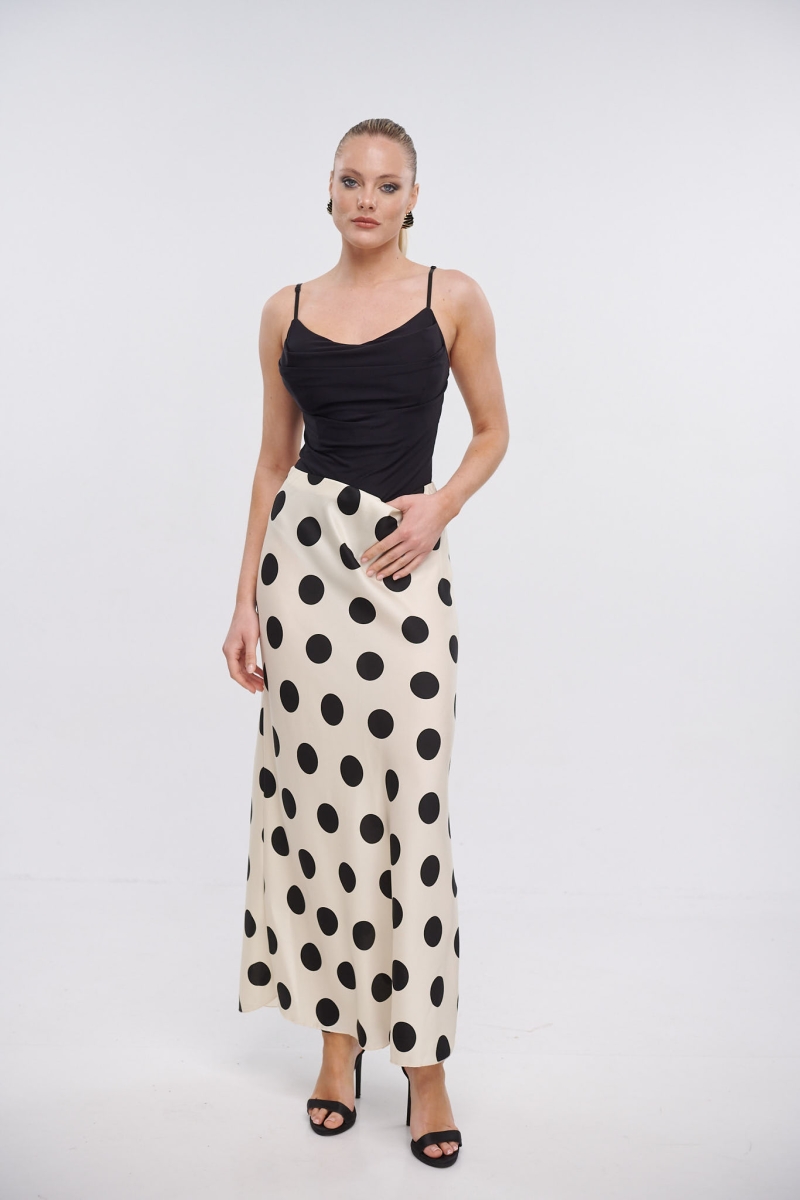 Spotted Satin Maxi Skirt