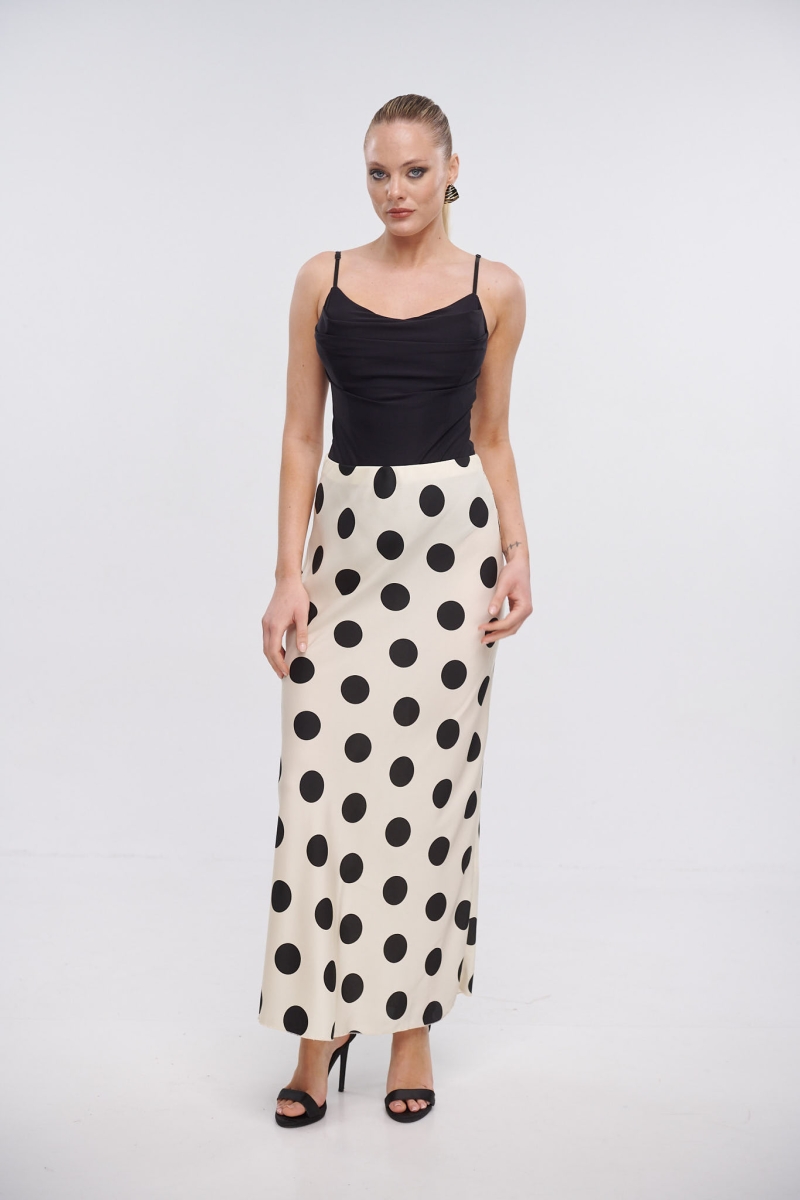 Spotted Satin Maxi Skirt