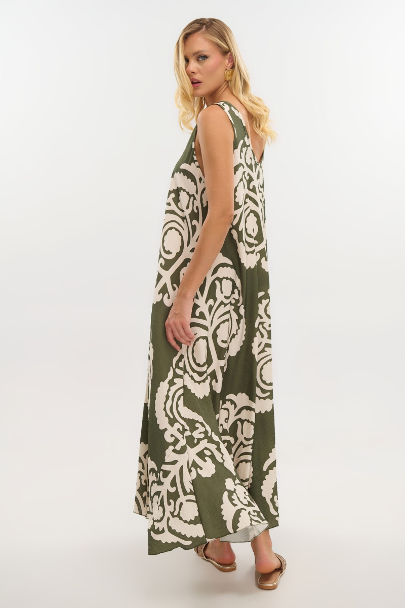 Bold Two-Tone Maxi Dress with Wide Straps & Statement Paisley