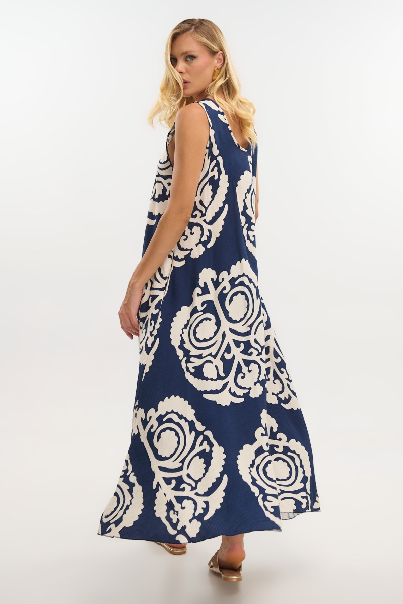 Bold Two-Tone Maxi Dress with Wide Straps & Statement Paisley