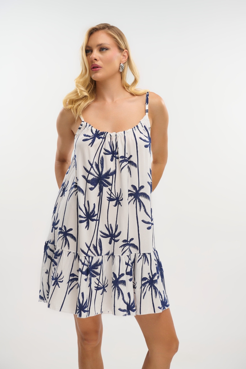 Strappy Dress with Palm Print