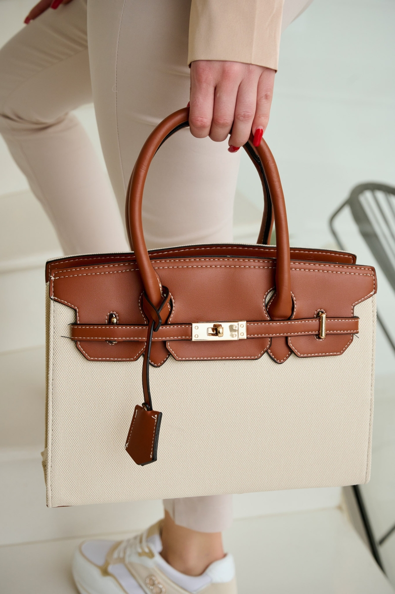 PU Leather Details Knitted Bag