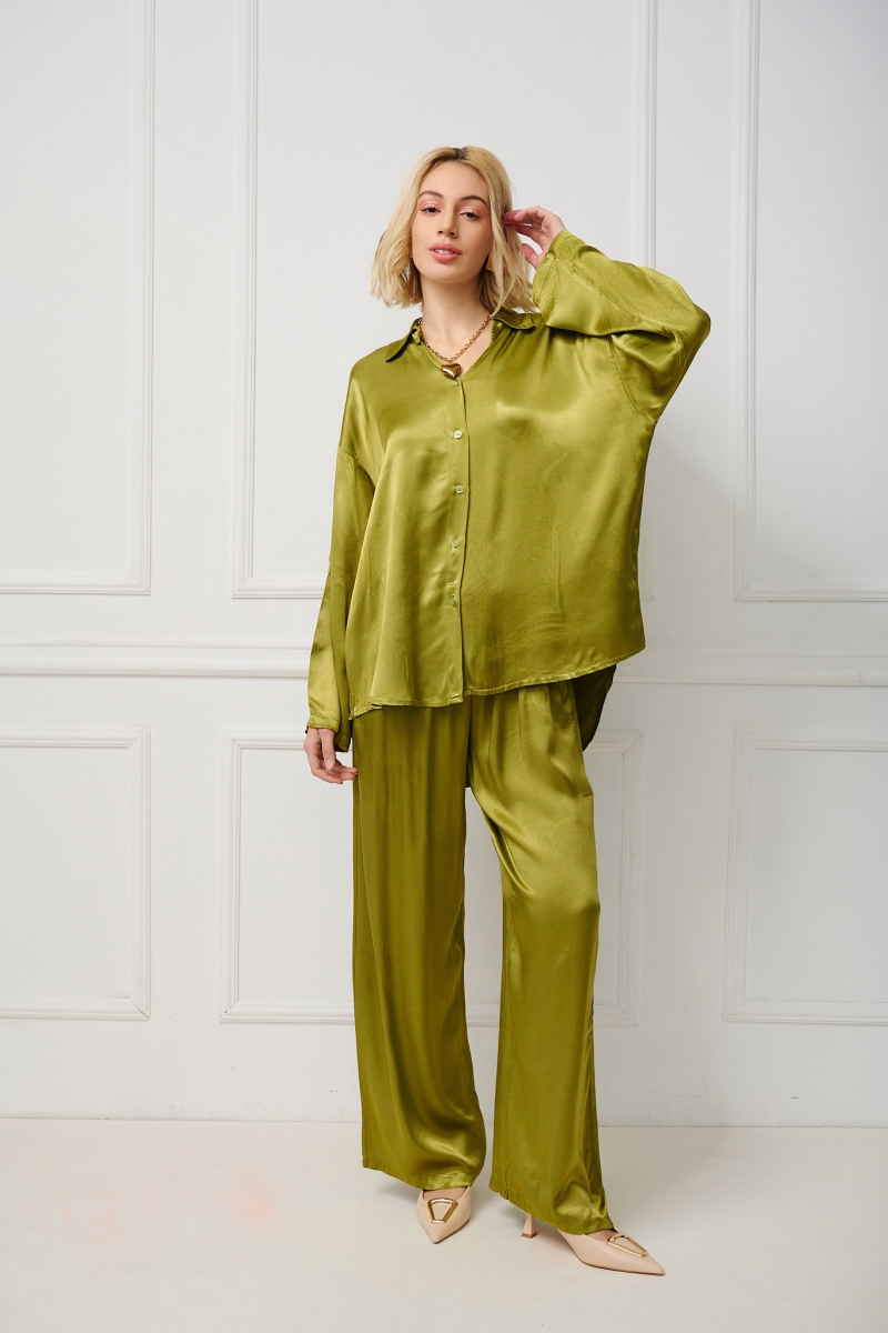 Two Pieces Satin Pants & Shirt