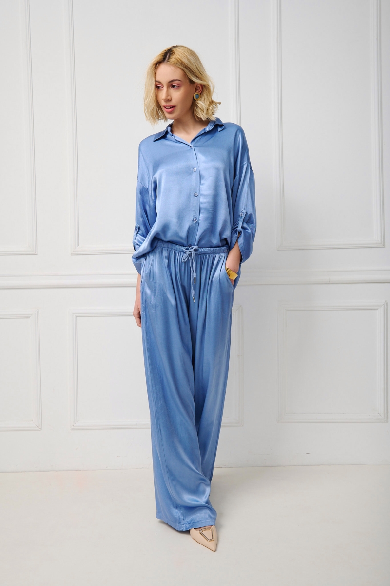 Two Pieces Satin Pants & Shirt