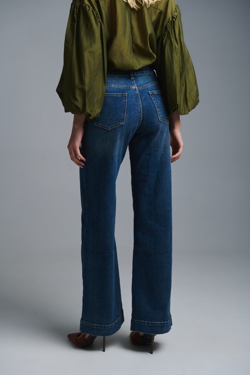 Τζιν Καμπάνα Λοξό Φερμουάρ Διπλό Κουμπί