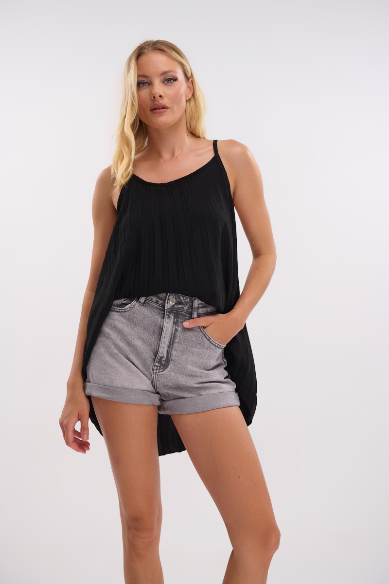 Mom Fit Denim Shorts with Cuffed Hem