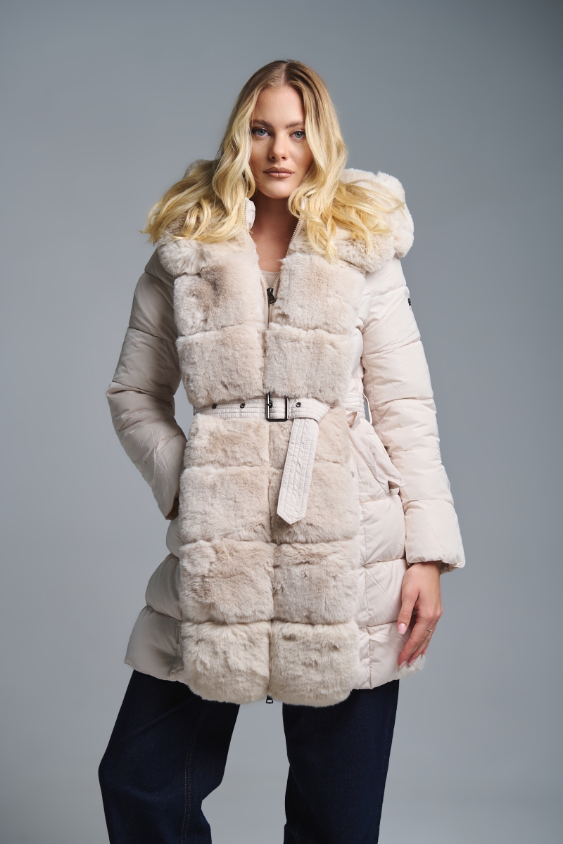 Μπουφάν Γούνα Μέση Κουκούλα