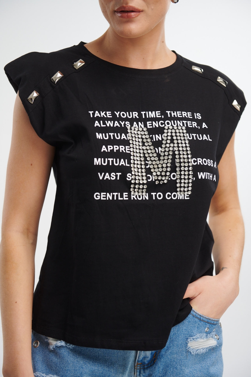 Metal Decorated Shoulder T-Shirt