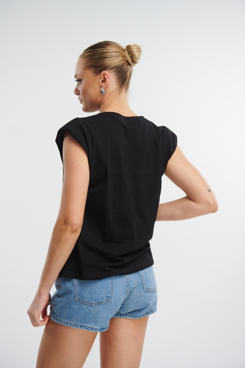 Metal Decorated Shoulder T-Shirt