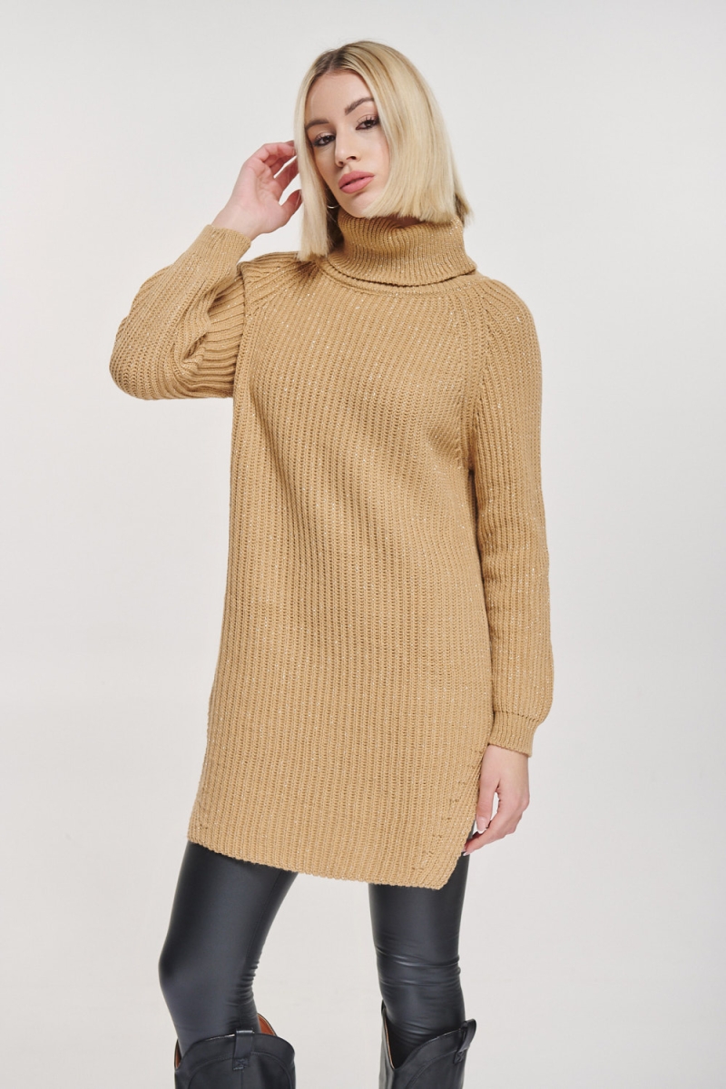 Lurex Knitted Turtleneck Dress