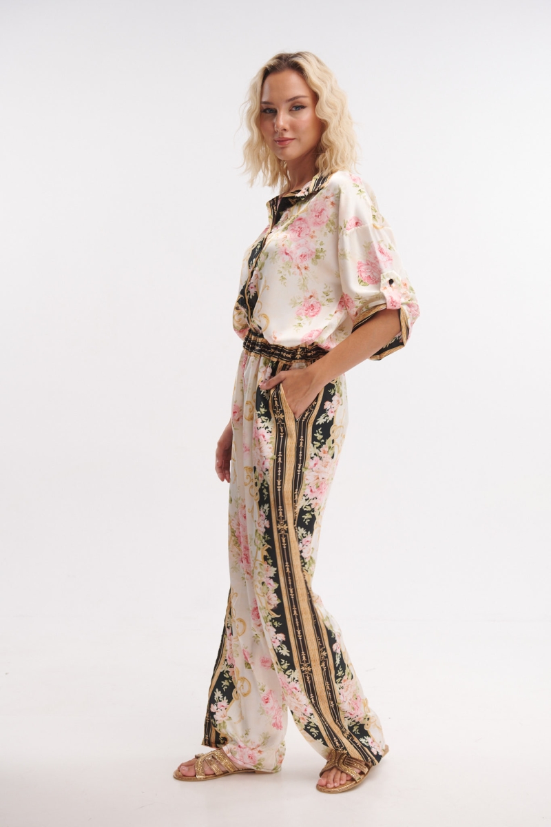 Golden Roses Printed Shirt Pantaloon Set