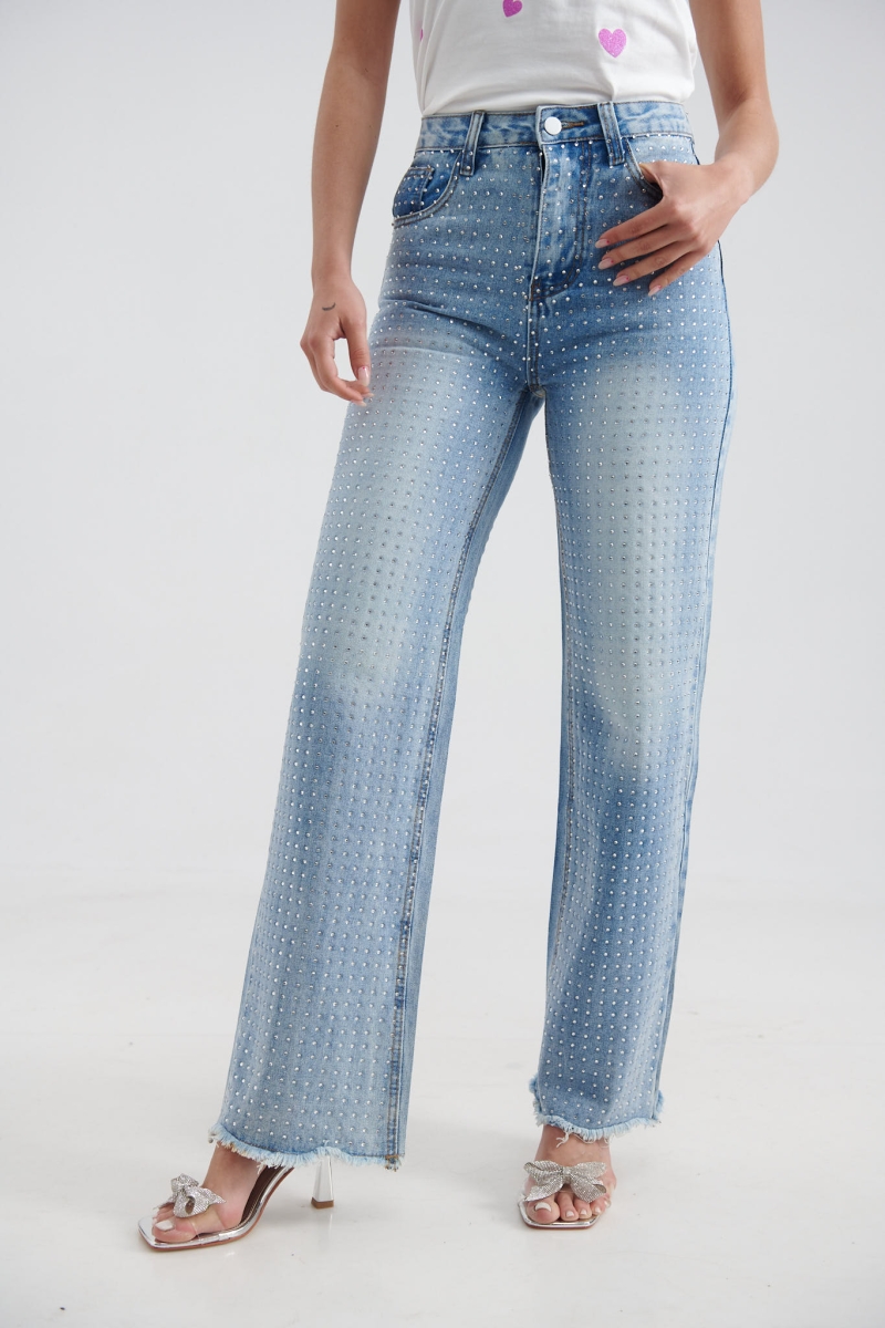 Rhinestoned Jeans Trousers