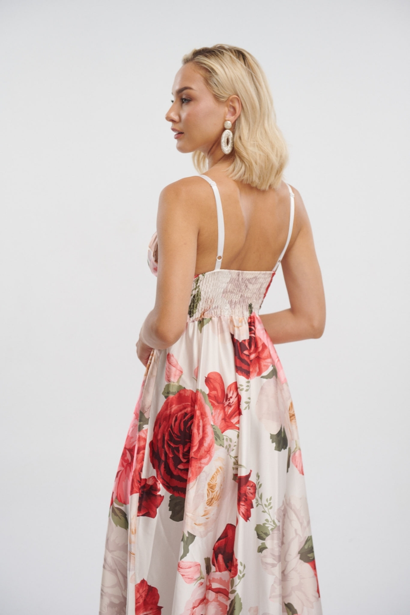 Φόρεμα Maxi Τριαντάφυλλα Με Σκίσιμο