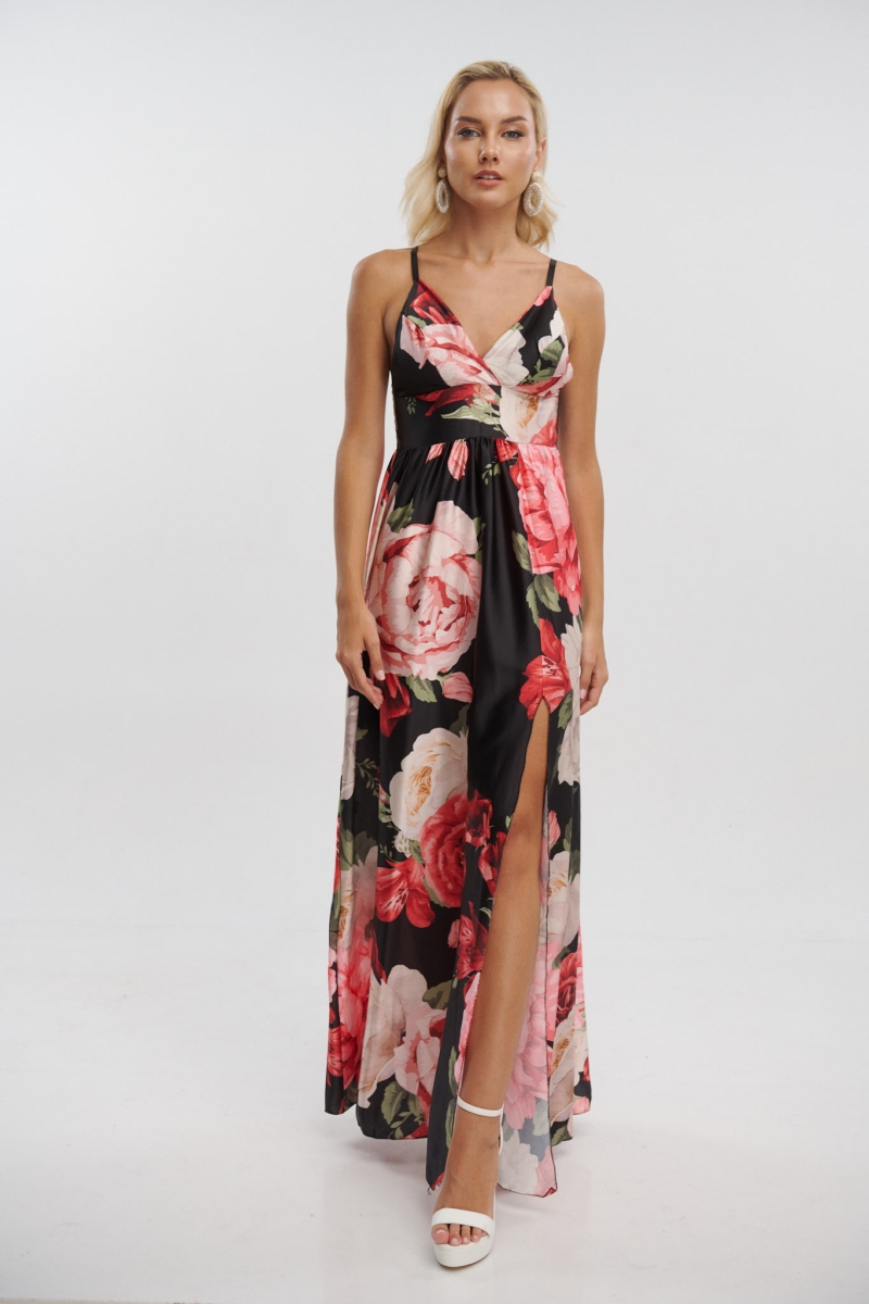 Φόρεμα Maxi Τριαντάφυλλα Με Σκίσιμο