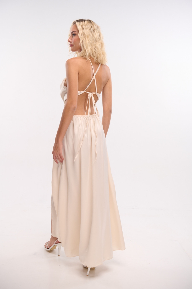 Open Back Satiin Cowl-neck Maxi Dress