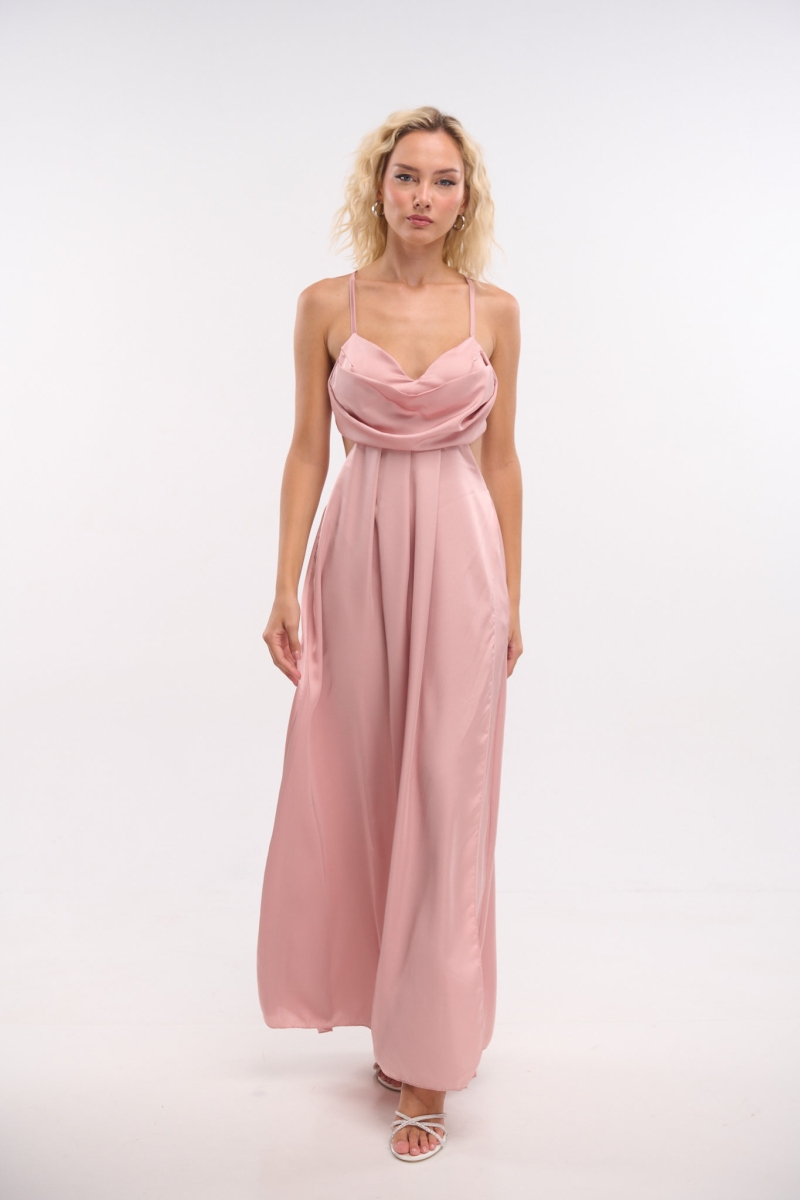 Open Back Satiin Cowl-neck Maxi Dress