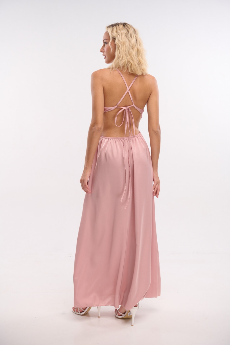 Open Back Satiin Cowl-neck Maxi Dress