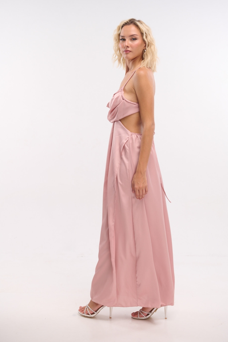 Open Back Satiin Cowl-neck Maxi Dress