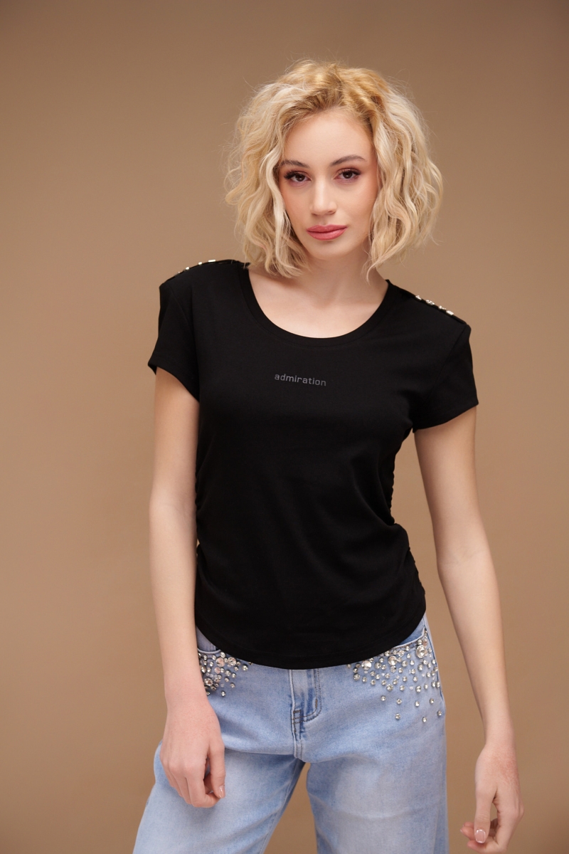 T-Shirt Σουρωτό Πλάι Love Ώμος