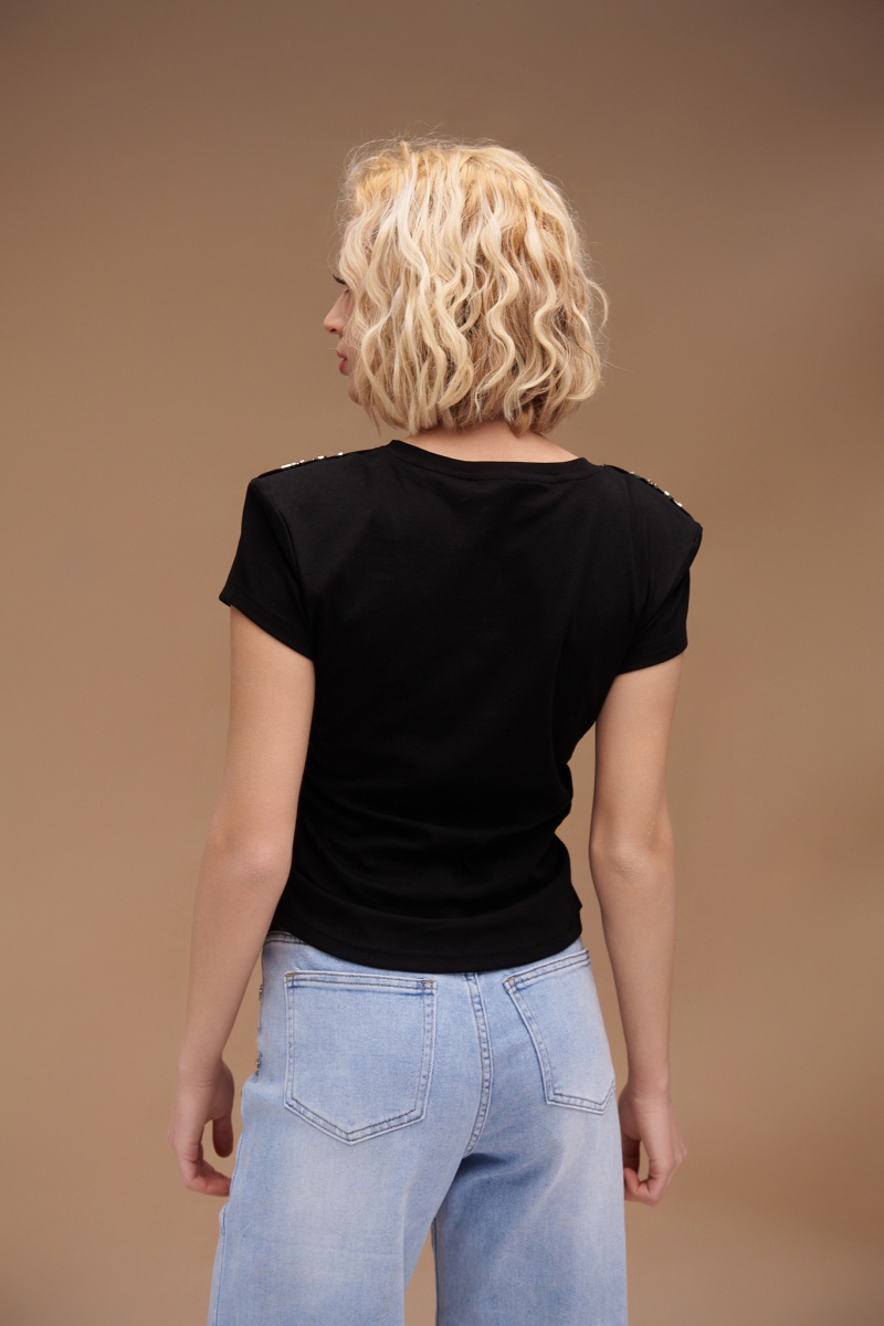 T-Shirt Σουρωτό Πλάι Love Ώμος