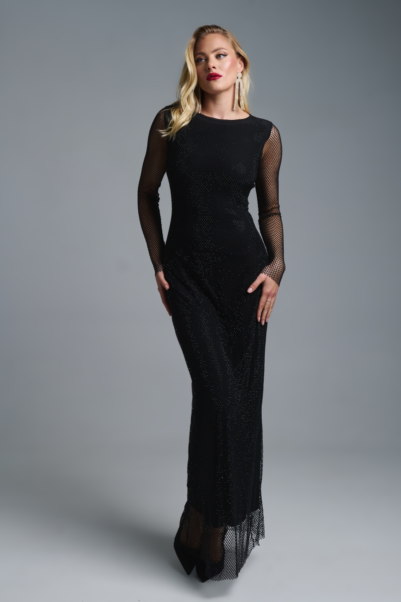 Φόρεμα Μάξι Μακρυμάνικο Δίχτυ Με Στρας