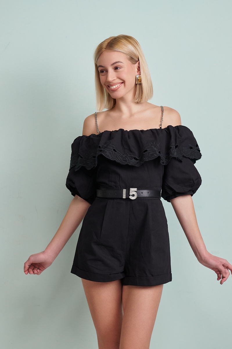 Chain Belted Off-Shoulder Playsuit