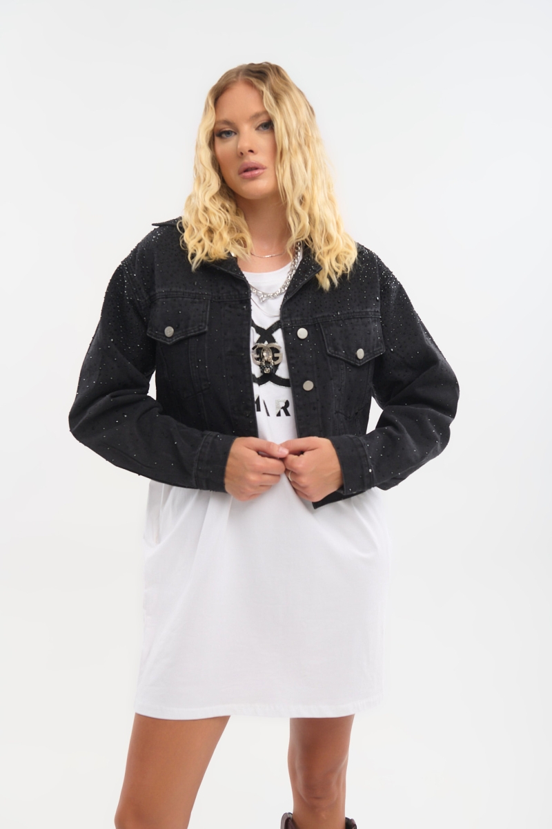 Denim Jacket with Rhinestones – Sparkling & Stylish