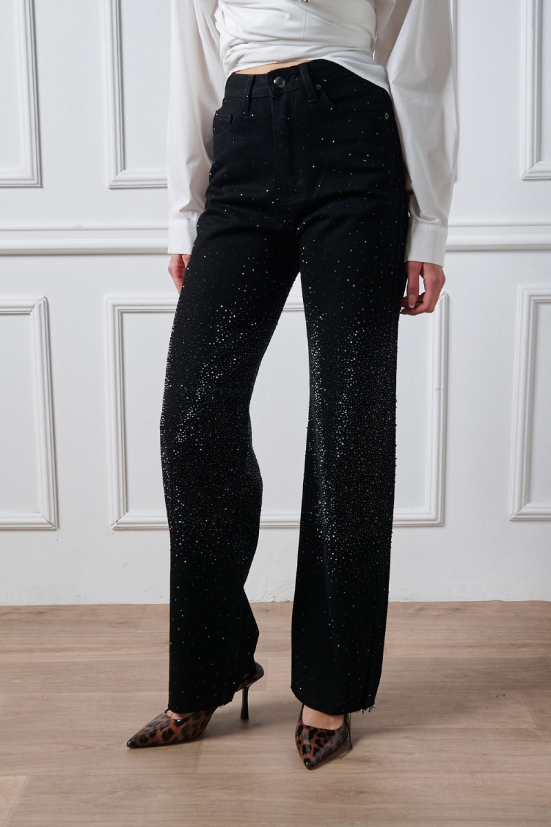 Rhinestone Wide Leg Jeans