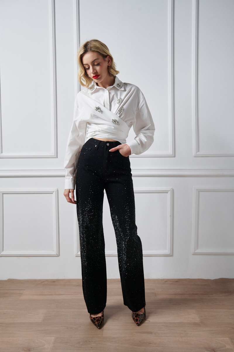 Rhinestone Wide Leg Jeans