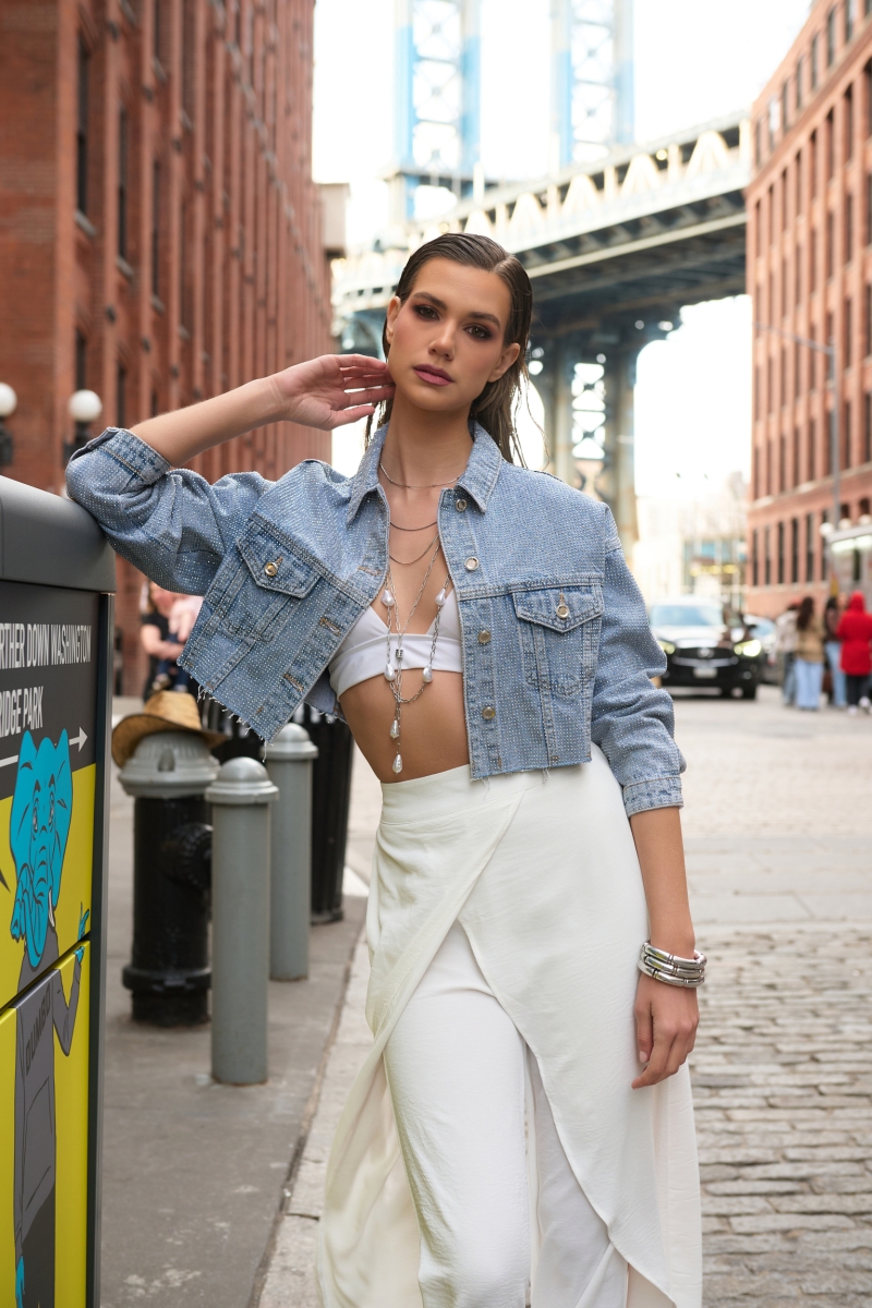 Cropped Jean Jacket Shiny