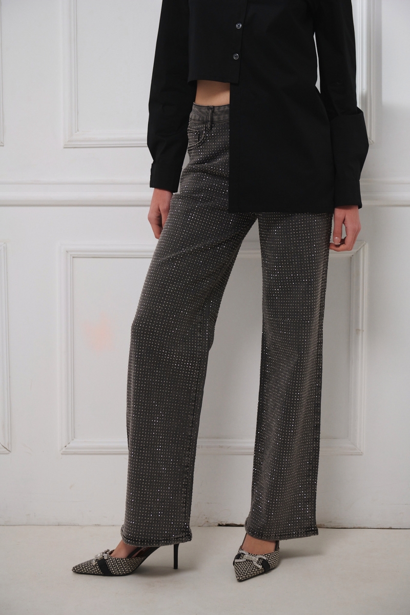 Rhinestoned Straight Line Jeans