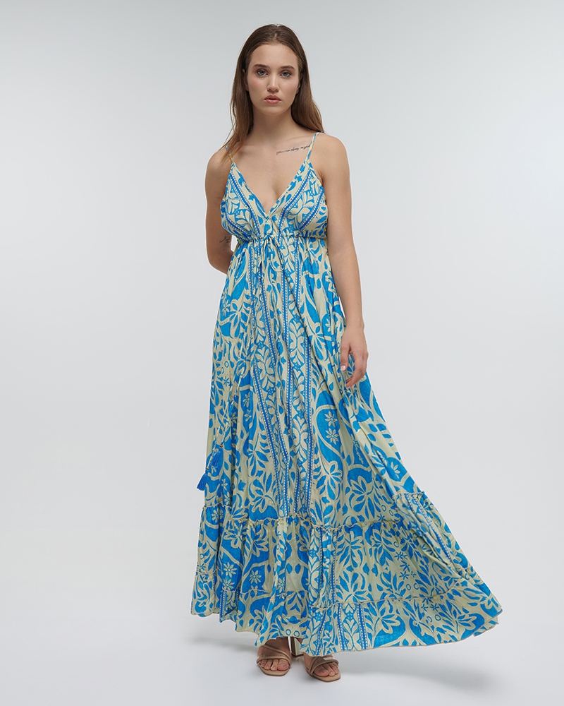 Ble Floral Maxi Dress With Flower Print
