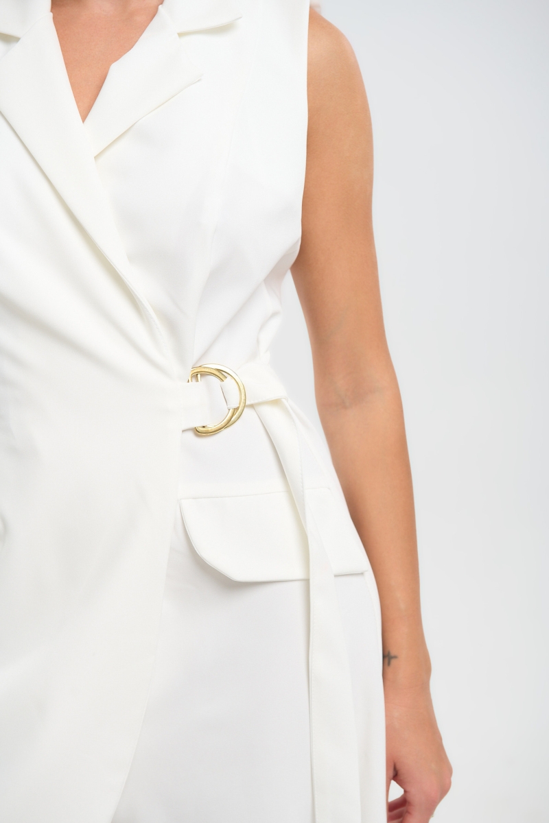 Kelly’s Sleeveless Wrap Jumpsuit with Side Tie & Gold Buckle