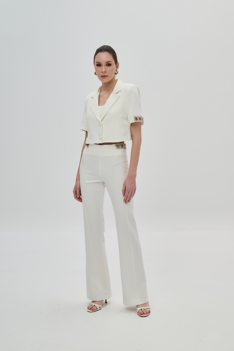 De Javu Trousers with Laser Cut Design and Rhinestones