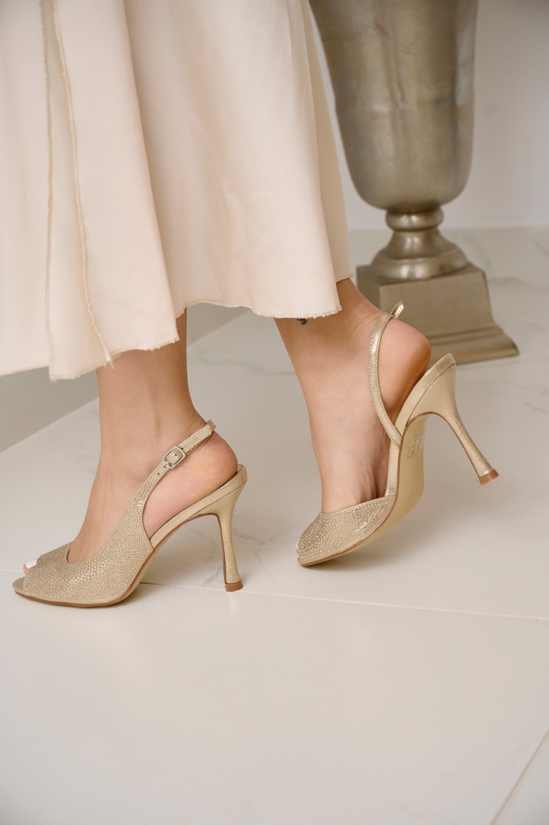 Rhinestoned Peep Toe High-heels