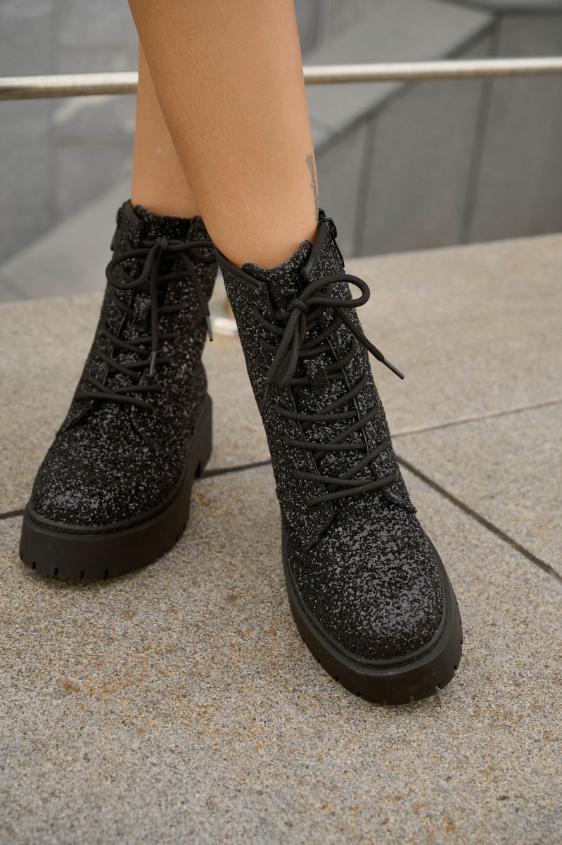 Cracked Rhinestones Combat Boots