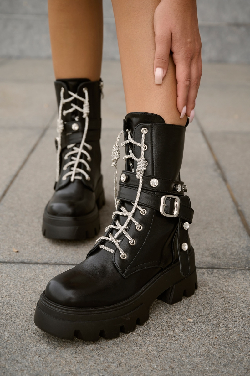 Rhinestoned &Strapped Combat Boots