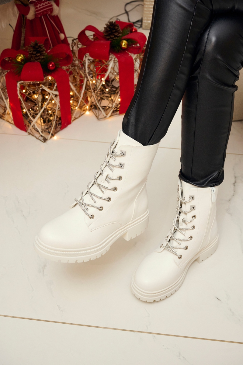 Rhinestoned Shoe Laced Combat Boots