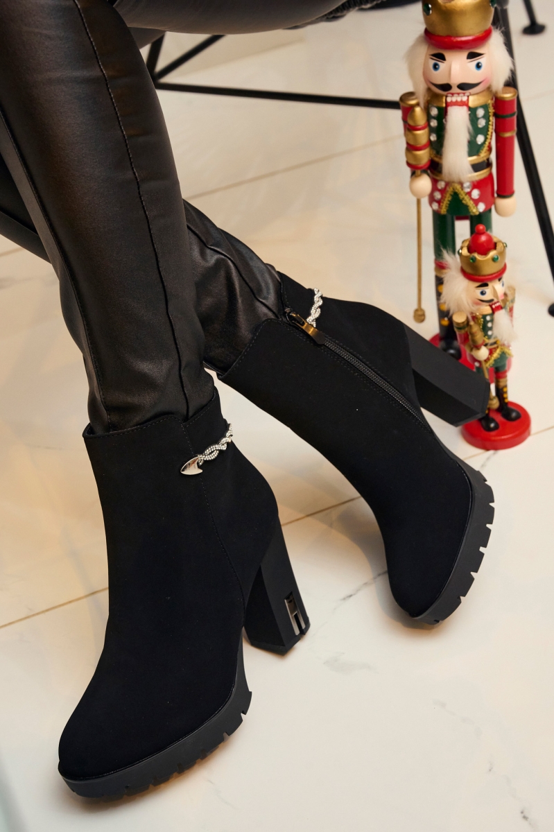 Rhinestoned Braid Suede Angle Boots