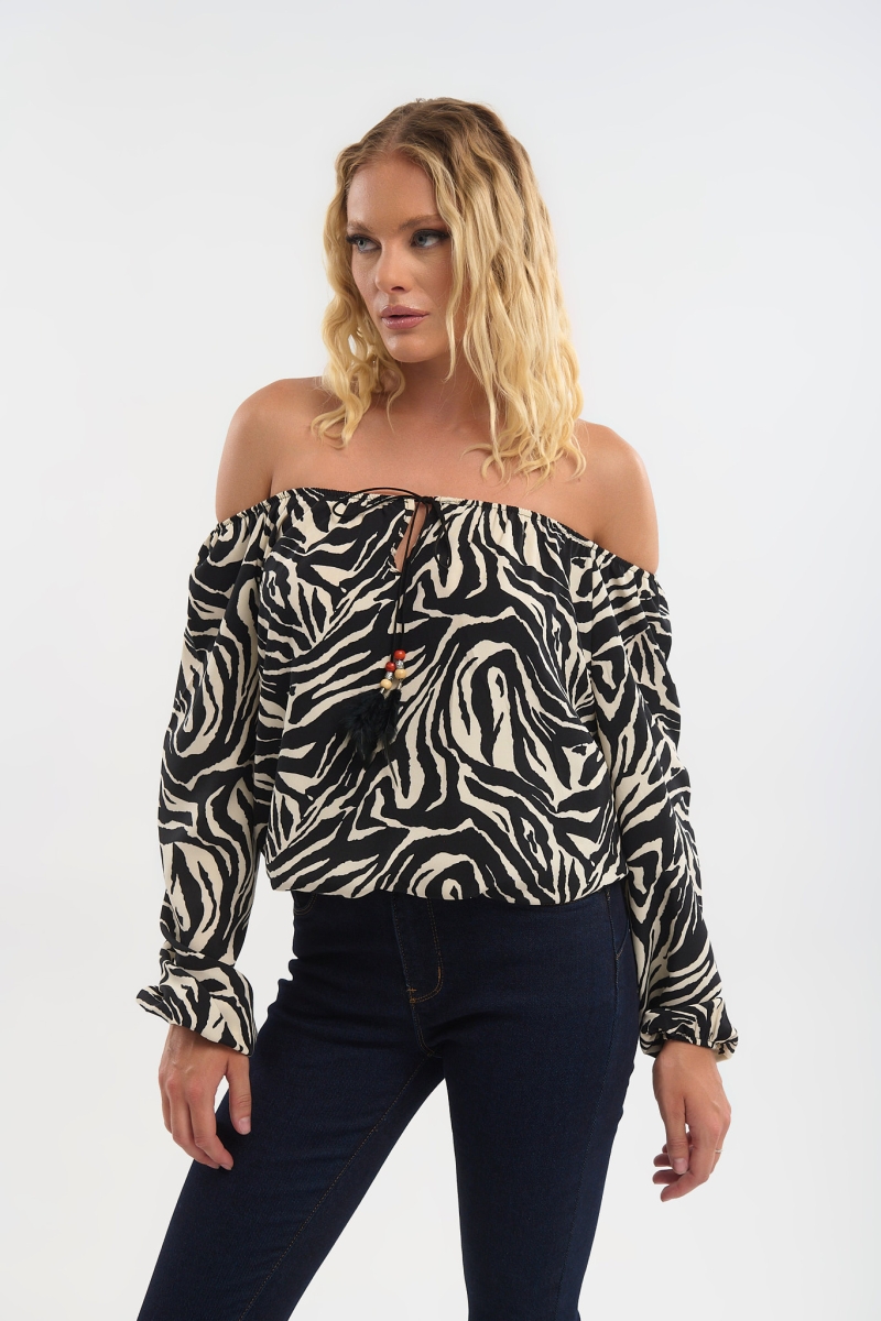 Zebra Print Off-Shoulder Top