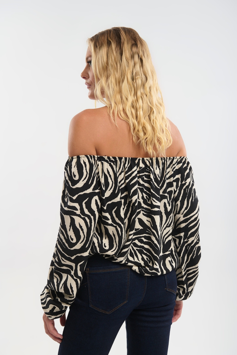 Zebra Print Off-Shoulder Top