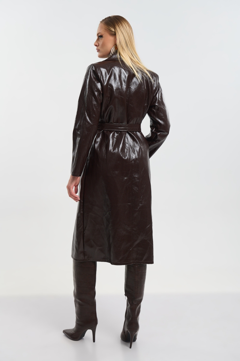 Faux Leather Trench Coat with Croco Texture