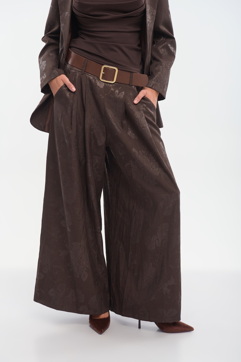 Brocade-Texture Palazzo Pants