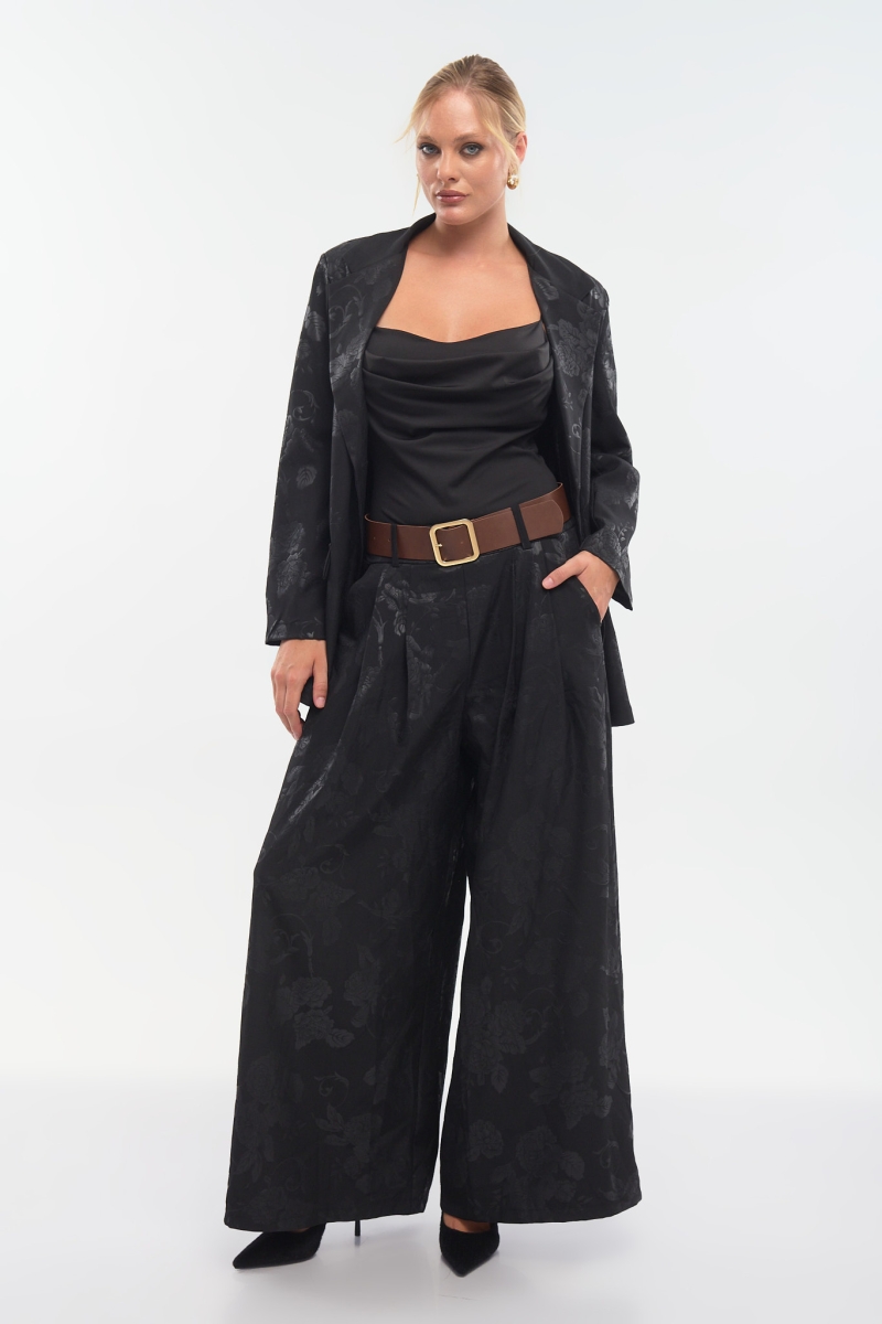 Brocade-Texture Palazzo Pants