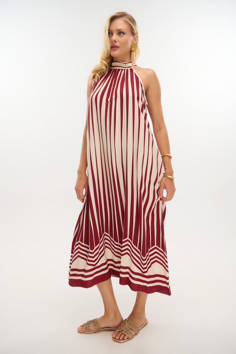 Maxi Halter Dress with Striped Print