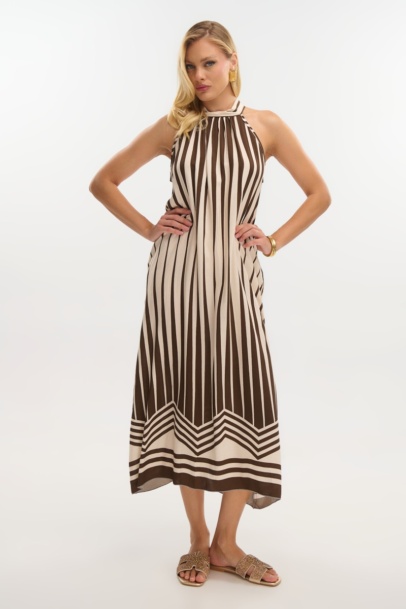 Maxi Halter Dress with Striped Print