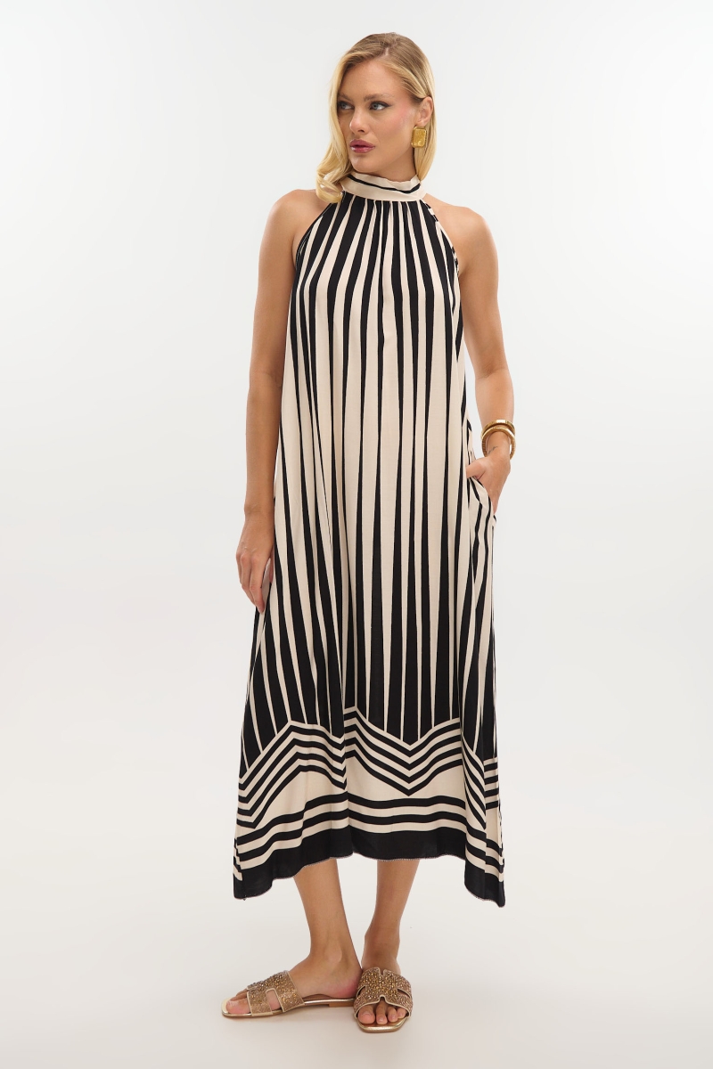 Maxi Halter Dress with Striped Print
