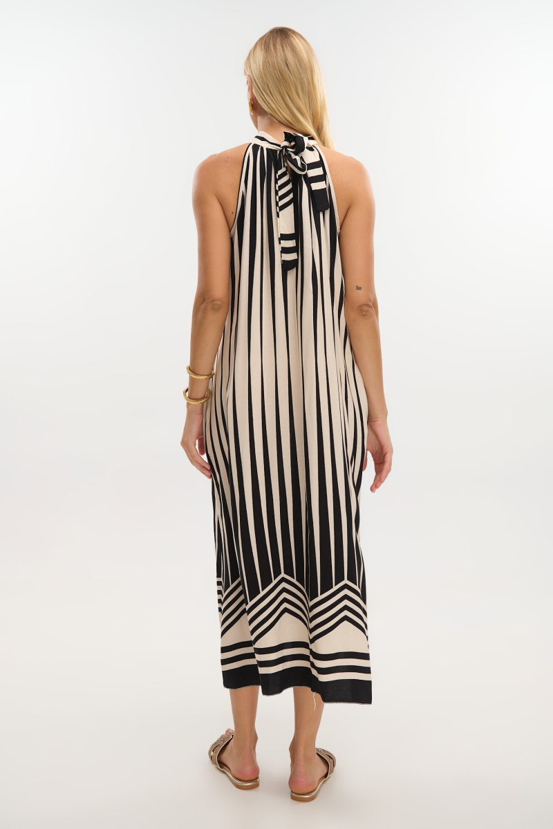 Maxi Halter Dress with Striped Print